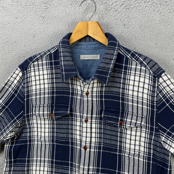 Outerknown Organic Cotton Blanket Shirt Mens XL Blue Plaid Button Up Flap Pocket